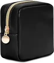 Wandering Nature Small Makeup Bag for Purse Zipper Cosmetic Bag for Women Pouch Travel Eco Vegan Leather Make Up Organizer for Toiletry Bag Water Resistant Gift Idea, Black, Black, Mini, Makeup Bag