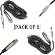 2x 10Ft XLR 3Pin Female Jack to 1/4" 6.35mm Mono Male Plug Microphone Mic Cable