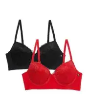 NWT! 2 Pack BCBGMAXAZRIA Women's Sz 38C Lace Push Up Underwire Bras Black Red