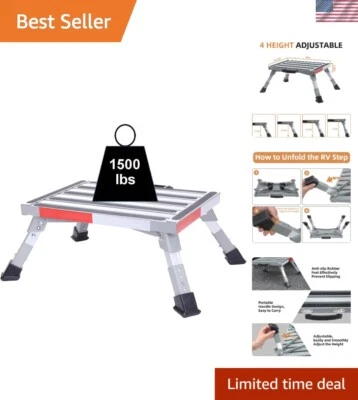 Adjustable Height Step Stool with Rubber Feet - 1500lbs Capacity, Safe Platform