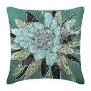 Sofa Cushion Cover Blue 16"x16", Square Silk Sequins Embellished - Centerpiece