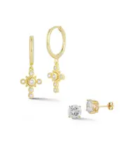 Glaze Jewelry 14K Over Silver CZ Cross Earrings