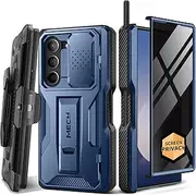 TONGATE for Samsung Galaxy Z Fold 6 Case, [with S Pen Slot & Hinge Protection] [Privacy Glass Screen Protector] Full-Body Military Drop Phone Case with Kickstand & Belt Clip, Blue