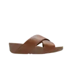 (W) FITFLOP Lulu Leather Cross Slide Sandals Light Tan