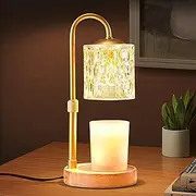 [Briever] Dimmable Candle Warmer Lamp with Timer, Height Adjustable Electric Candle Wax Warmer for Any Size Jar Candles, Top-Down Light Heat Melting Wax with 2 Bulbs & Wooden Base for Gifts Home Decor