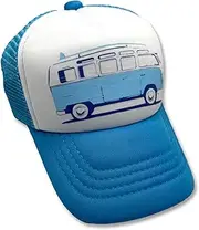 [Sol Baby] Surf Bus Blue Adjustable Snapback Mesh Trucker Hat - Summer Beach Baseball Cap for Infants & Toddlers