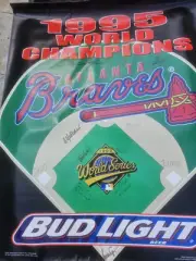 ATL. BRAVES/BUD LIGHT MULTI-SIGNED (12 autos) 1995 W.S. CHAMPIONS HANGING BANNER