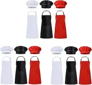 18 Pcs Kids and Hats Set Children Chef for Cooking Baking Painting White + Black + Red