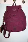 NWT Kipling Queenie Nylon Small Backpack Purse Dark Plum Tonal K19450 & Keychain