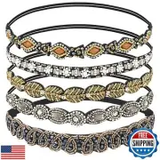 AMCAMI 5-Piece Rhinestone Beaded Hairband Set for Women - Fancy Elastic Headb