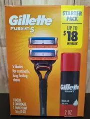 Gillette Fusion 5 Set (1 Razor (5 Blades) ; 2 Cartridges; 1 Shave Foam 2oz) NEW