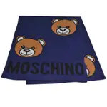 MOSCHINO 義大利製繽紛小熊字母LOGO圖案混織羊毛圍巾/披肩(藍色)