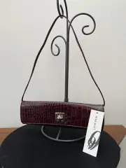 NINE WEST Bordeau Clutch Purse Envelope Moc Croc Claudette 10.5" X 3.5"