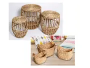 Set 6 Water Hyacinth Storage Table & Baskets 51x50cm