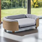 Taily Luxury Velvet Pet Sofa with Foam Cushion, Dog Couch for Large-Sized Dogs and Cats, Soft Dog Sofa Bed with Bentwood Style, Wide Low Back Lounging Bed with Removable Cover, 98x68cm, Grey