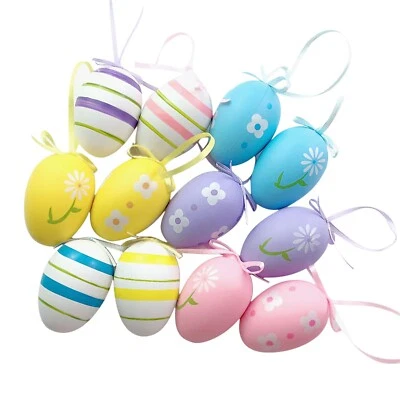 12Pcs Easter Decorations Eggs Hanging Ornaments Colorful for Easter Tree Basket