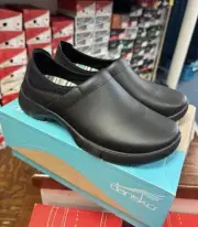 Dansko Black Enya Slip Resistant Slip On Leather Clogs Size 40