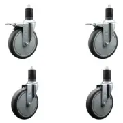 6 Inch Thermo Rubber Swivel 1-5/8 Inch Expanding Stem Caster Set 2 Brakes