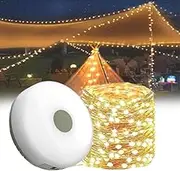 Outdoor Waterproof Portable Stowable String Light, Outdoor Camping String Lights, 2 in 1 Rechargeable Outdoor String Lights, USB-Powered Portable Lamp (Warm, 8m)