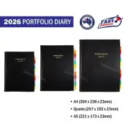 2026 Portfolio Diary Week To View Classic Black PVC With Tabs A4 / A5 / Quarto