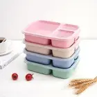 Three-compartment Wheat Straw Lunch Box Microwave Dinnerware Portable Bento _we