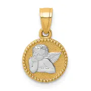 10k Yellow w/Rhodium Polished and Textured Angel Pendant