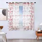 Floral Print Sheer Short Curtain Tulle Kitchen Half Window Curtain Panels Drapes