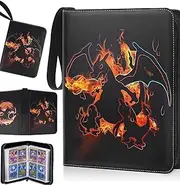 Card Binder,400 Pockets Card Holder Album, Trading Card Binder Display Storage Carrying Case whith 50 Removable Sleeves for Standard Size Cards 4 Pocket (Red)