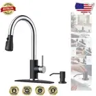 Black Chrome Pull-Down Kitchen Faucet with 360-Degree Swivel & Soap Dispenser