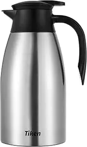 [Tiken] 68 Oz Thermal Coffee Carafe, Stainless Steel Insulated Vacuum Coffee Carafes for Keeping Hot, 2 Liter Beverage Dispenser (Silver)