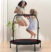 Foldable Mini Trampoline for Adults and Kids Exercise Rebounder with Adjustable Bar Fitness Trampoline Indoor Max Load 300KG