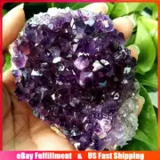 100-150g Natural Amethyst Cluster Quartz Crystal Druzy Geode Healing Stone Decor