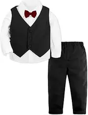 [mintgreen] Boys Gentleman Tuxedo Suit Long Sleeve Shirt + Vest + Trousers + Tie for Festive Christening Wedding