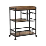 IHOMDEC 3-Tier Bar Cart Trolley with Glass & Wine Holder Rustic Brown