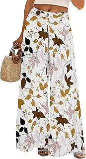 [EQQZD] Palazzo Pants for Women Flowy Wide Leg High Waisted Trousers Long Dressy Bottoms, Floral Print#10, Small