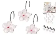 Vanda White Shower Curtain Hooks - Set of 12 White & Pink Flower Shower