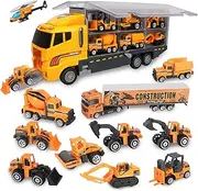 Jenilily Truck Toy Car Set Car Transporter Toy Car Construction Site Digger Toy from 3 Years Boy