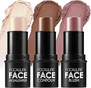 Focallure 3 Pcs Cream Contour Sticks,Shades with Highlighter & Bronzer Blush,Non-greasy and Water-resistant Face Contouring Pen,Easy to Sculpt the Create a Finishing Makeup,NEUTRAL,18 gram