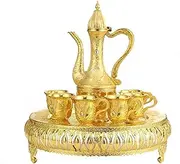 B Baosity Luxury Coffee Pot Set, Tea Serving Set, Wedding Gift Party Wedding Luxury Set Home Decor Pot Turkish Teapot Drinkware Winecup, Gold