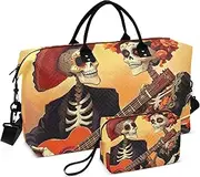 [YXYZRMY] Skeleton Couple Guitar Travel Duffel Bag Gym Bag Sports Tote Bag with Multiple Interior Pockets Shoulder Weekender Bag for Women Men with Toiletry Bag 20.5”x 7.9”x 13.8”, Multi-Colored, one