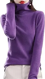 [Zadaos] Women's 100% Merino Wool Turtleneck Cashmere Sweater Casual Fashion Knitted Jumper Purple XL(12)