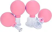 4 Pieces Glass Facial Cupping Set-Silicone Vacuum Suction Massage Cups Anti Cellulite Lymphatic Therapy Sets for Eyes, Face and Body (Pink)