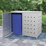 Double Wheelie Bin Shed 240L - Stainless Steel, Durable Storage for 2 Garbage Bins, Ventilated, Secure Locking, 138 x 77.5 x 115 cm, Silver