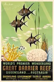1950s Great Barrier Reef Queensland Classic Australian Travel Poster - 20x30