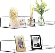 2 Pack Acrylic Wall Shelves, 11.8inches Invisible Acrylic Floating Wall Ledge Shelf, Wall Mounted Nursery Kids Bookshelf, Display Ledge Shelves for Bathroom, Living Room, Bedroom, Kitchen