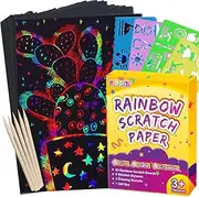 pigipigi Scratch Paper Art for Kids - 60 Pcs Magic Rainbow Scratch Paper Off Set Crafts Supplies Kits Pads Sheets Boards for Party Games Easter Christmas Birthday Gift