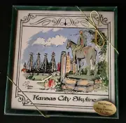 Vintage 1990's Carolyn Payne Creations Ceramic Tile Trivet - Kansas City Skyline