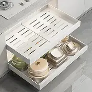 DCWINNES Pull Out Cabinet Organizer, Cabinet Organizer Drawer (Deep 16.53'',Expandable 17.1''-26.7''),Heavy Duty Slide out Drawers Fixed with 3 Adhesive Nano Films for for Kitchen Pantry, (White 1Pcs)