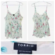 Torrid NWT Floral Bird Chiffon Babydoll Cami Spaghetti Tank Top Blouse Size 1