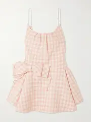 [SHUSHU/TONG] SHUSHU/TONG - Bow-detailed Checked Tweed Mini Dress - Pink - UK 14 UK 14 Pink